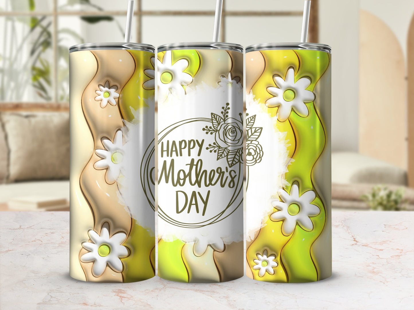 Happy Mother's Day Floral Theme Stainless Steel Tumbler
