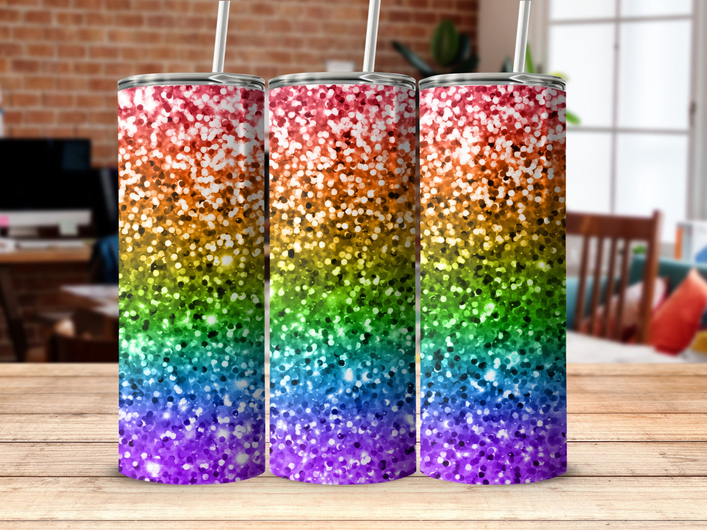 Vibrant Rainbow Glitter Patterned Tumbler for Sale