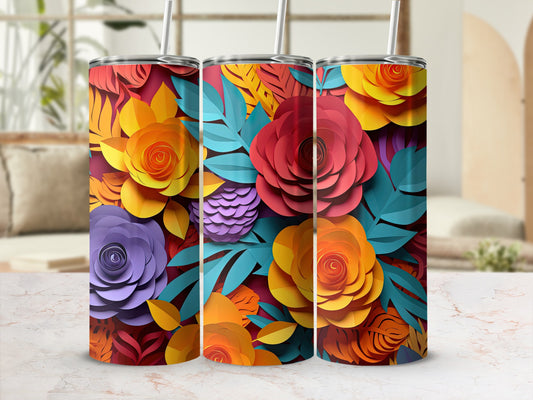 Vibrant Floral Design Insulated Tumbler Cup 20oz