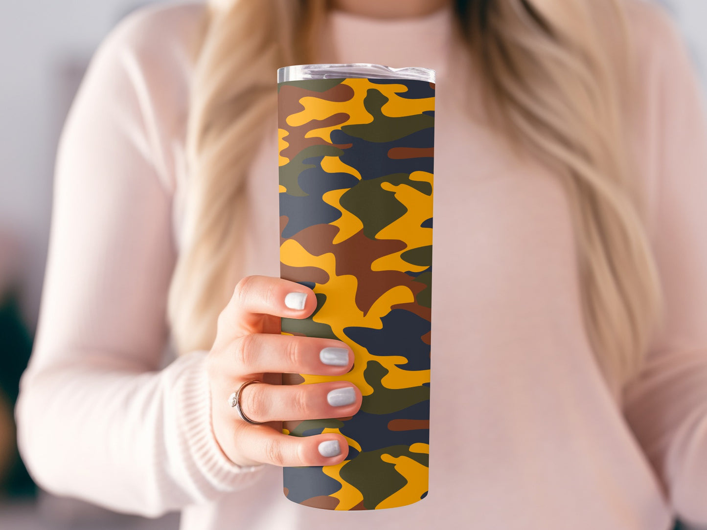 Yellow and Green Camouflage Print Tumbler Cup