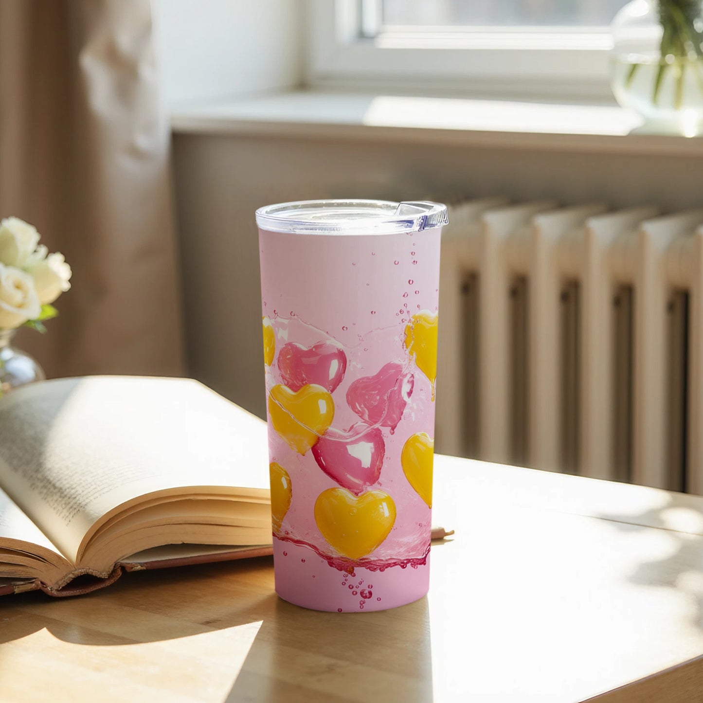 Pink and Yellow Heart Patterned Tumbler Product
