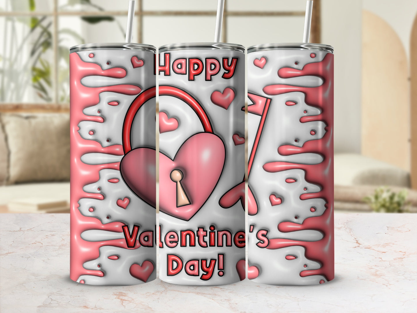 Happy Valentine's Day Heart and Lock Tumbler