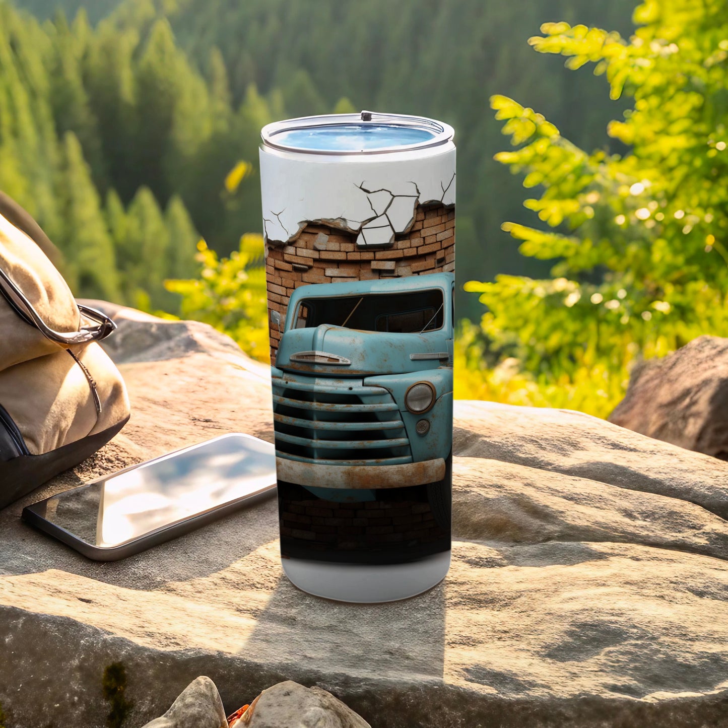 Classic Retro Truck Brick Wall Art Tumbler with Lid