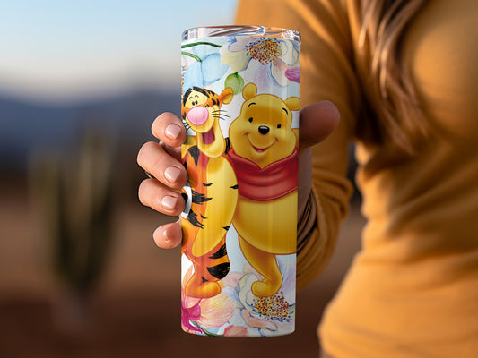 Winnie the Pooh and Tigger Illustration with Orchids Tumblers