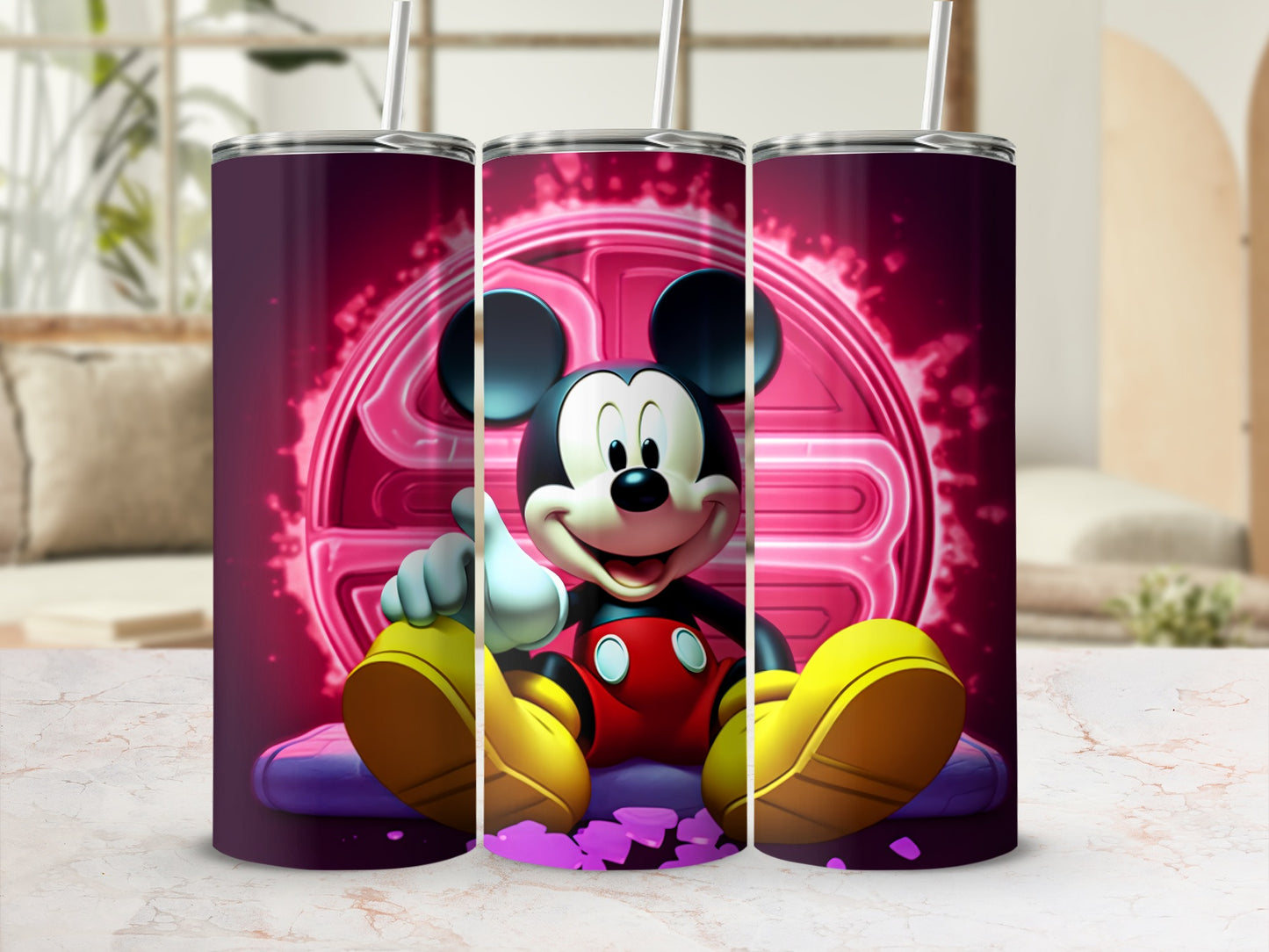 Mickey Mouse Tumbler Cup with Neon Pink Design
