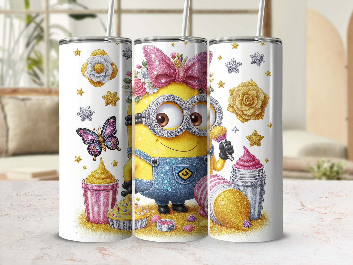 Adorable Glitter Cartoon Character Stainless Steel Tumbler
