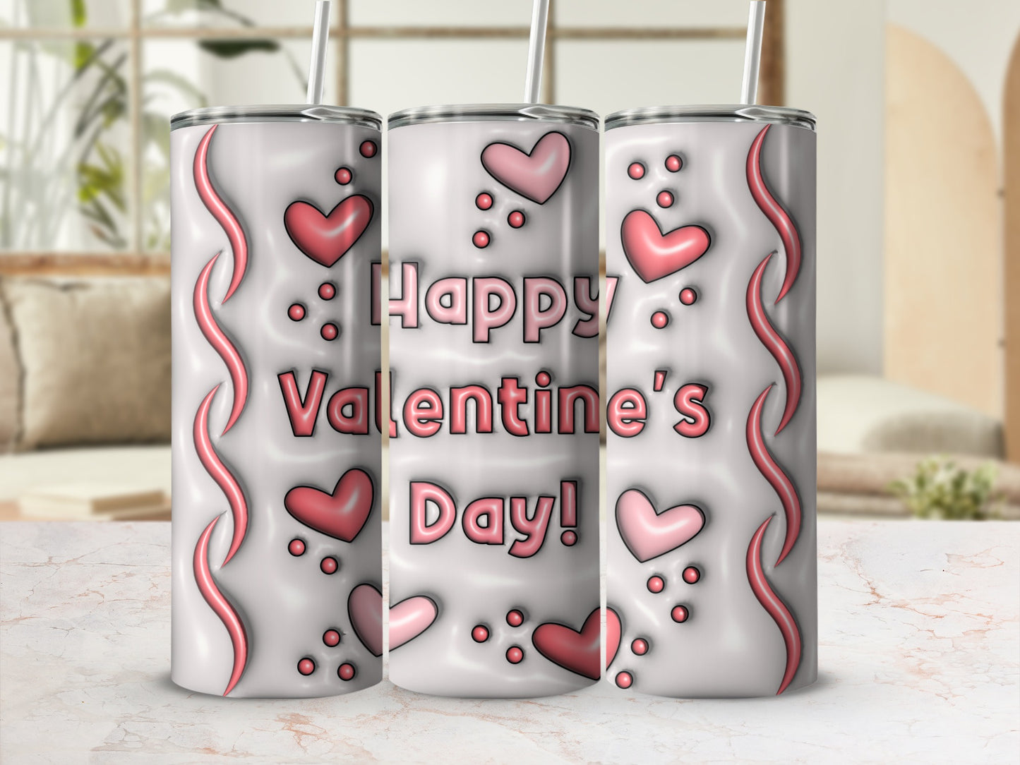 Happy Valentine's Day Hearts Design Metal Tumbler