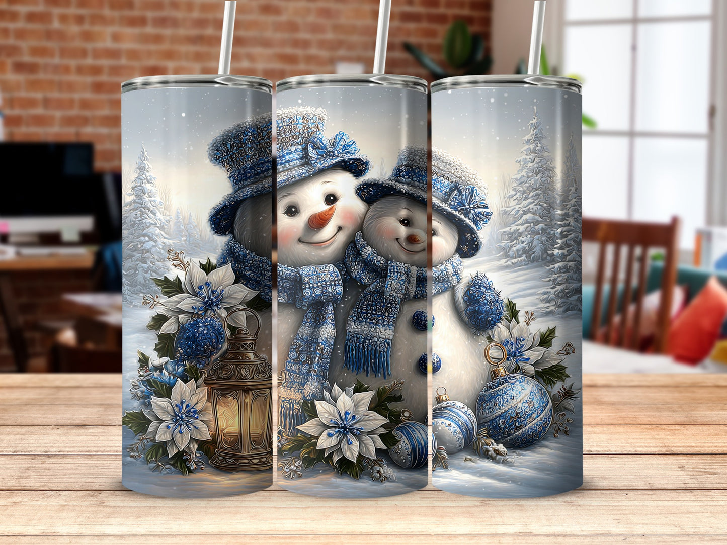 Cute Snowman Family Winter Design Tumbler