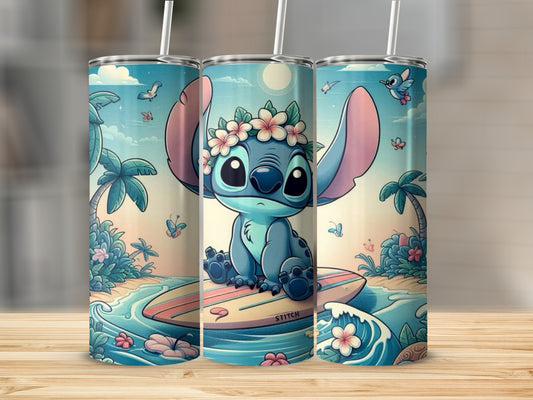 Cute Surfing Blue Alien Character Tumbler Cup for Kids