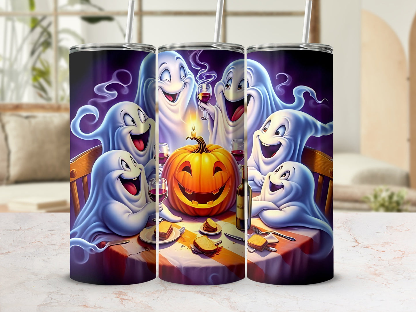 Halloween Ghost Party with Pumpkin Design Tumbler