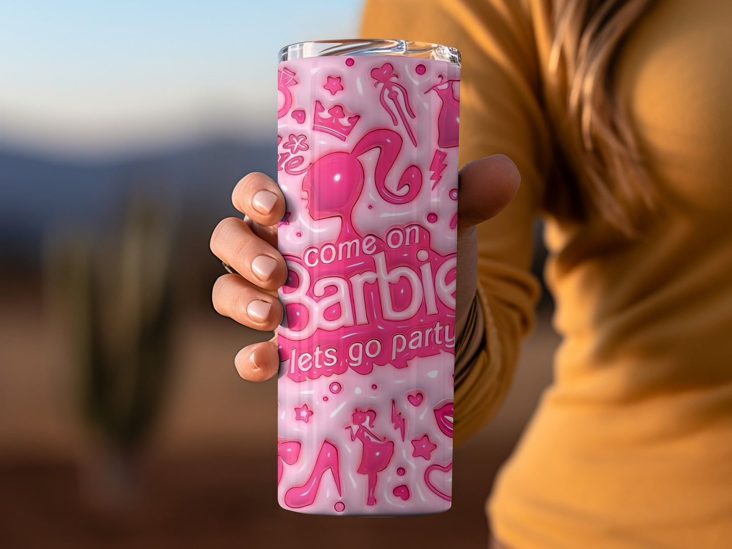 Pink Barbie Come On Lets Go Party Themed Art Tumblers