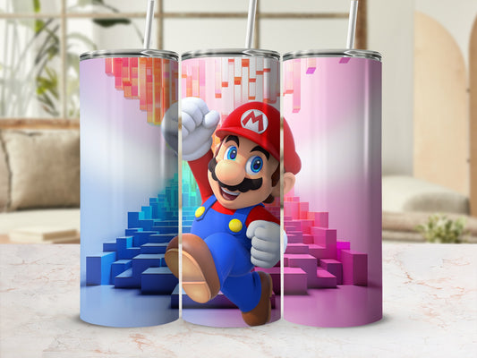 Vibrant Mario Pixel Art Tumbler with Straw Drinkware