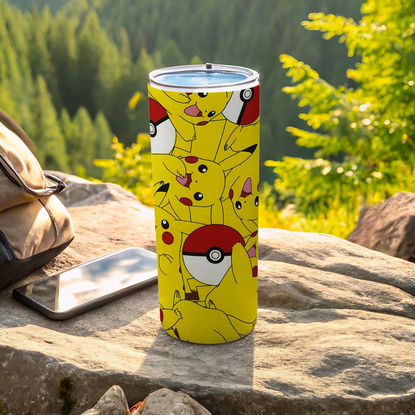 Pikachu and Pokeball Design on Yellow Tumbler