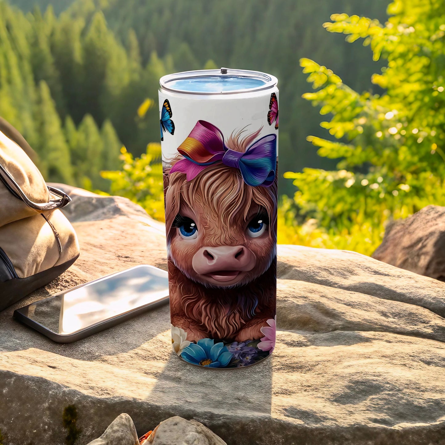 Colorful Highland Cow with Butterfly Customized Tumbler