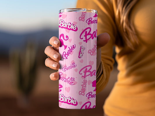 Pink Barbie Character Seamless Pattern Design Tumblers