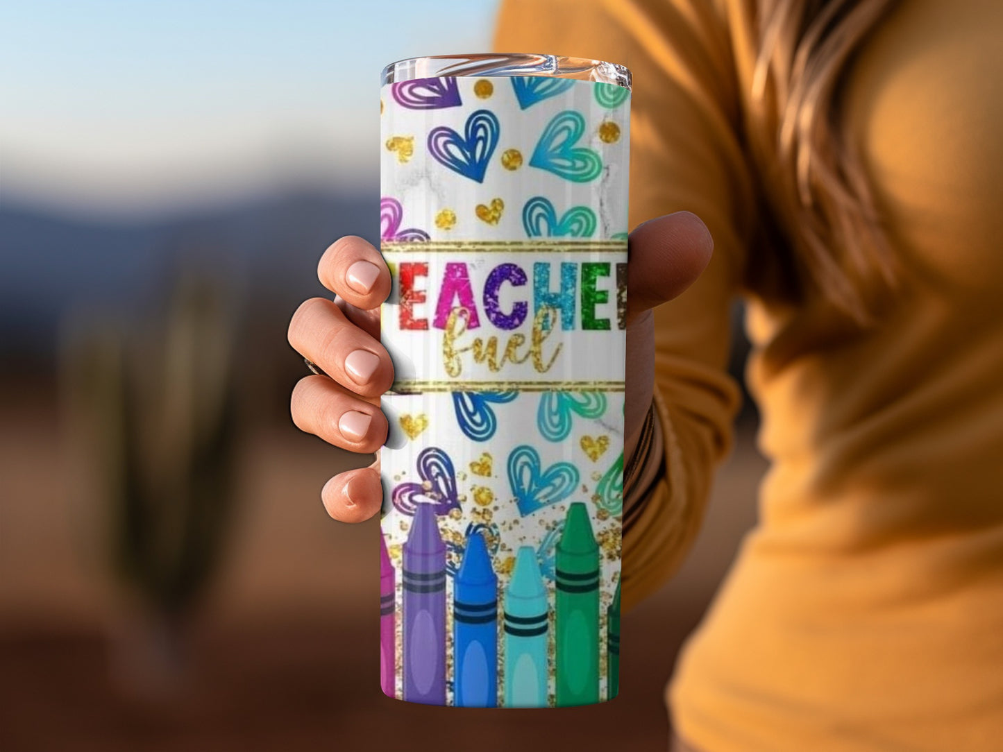 Teacher Fuel Design Hearts Crayons Colorful Art Tumblers