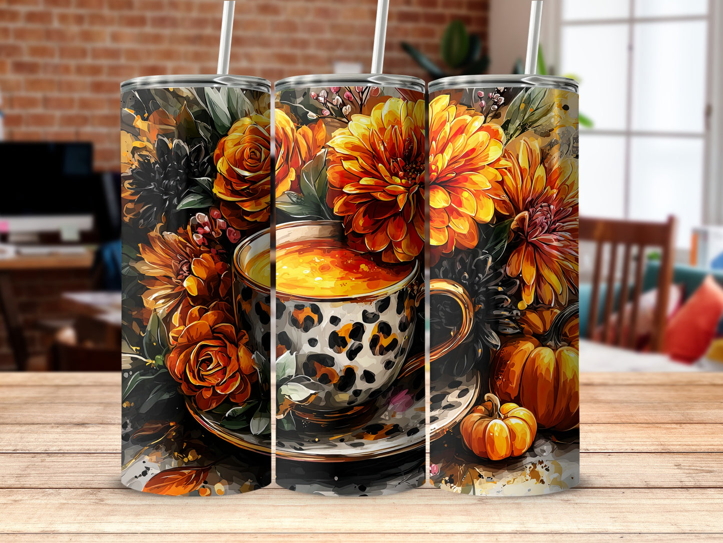 Beautiful Floral Autumn Print Tumbler For Coffee Lovers