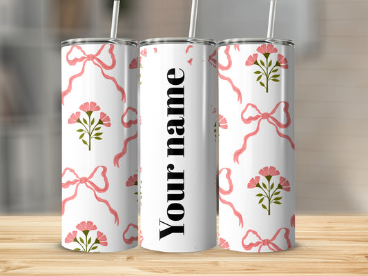 Personalized Floral and Ribbon Design Tumbler Cup