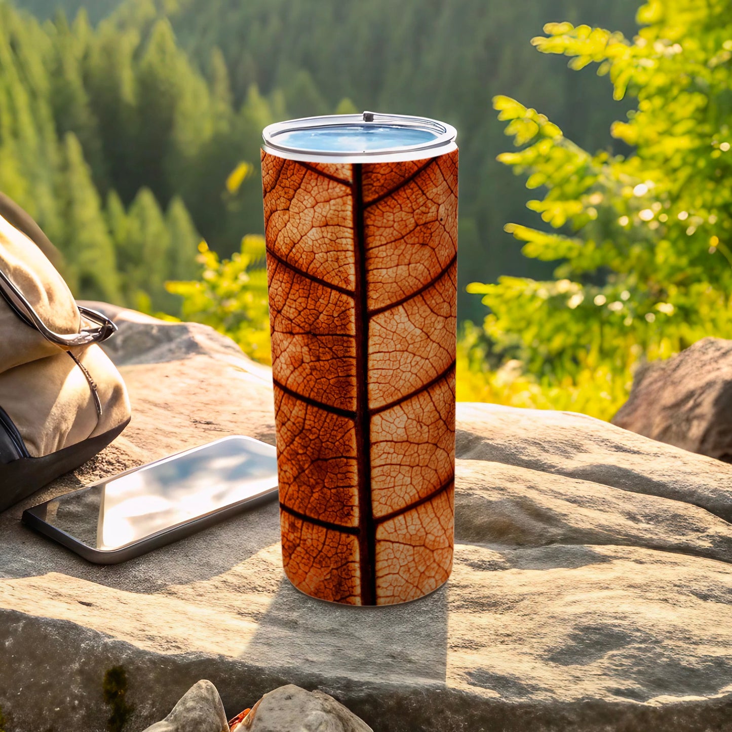 Intricate Brown Leaf Vein Pattern Travel Tumbler product type