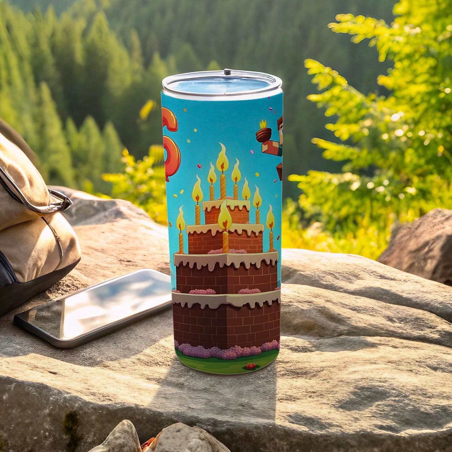 Vibrant Birthday Cake Design Tumbler for Celebrations