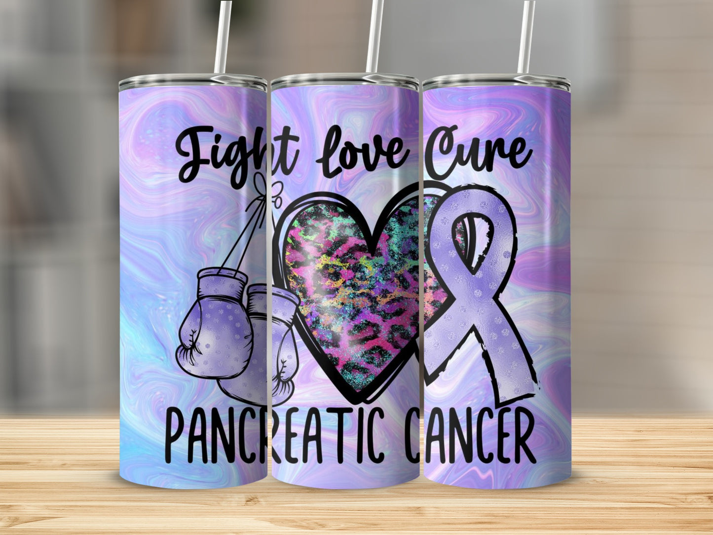 Fight Love Cure Pancreatic Cancer Tumbler with Straw