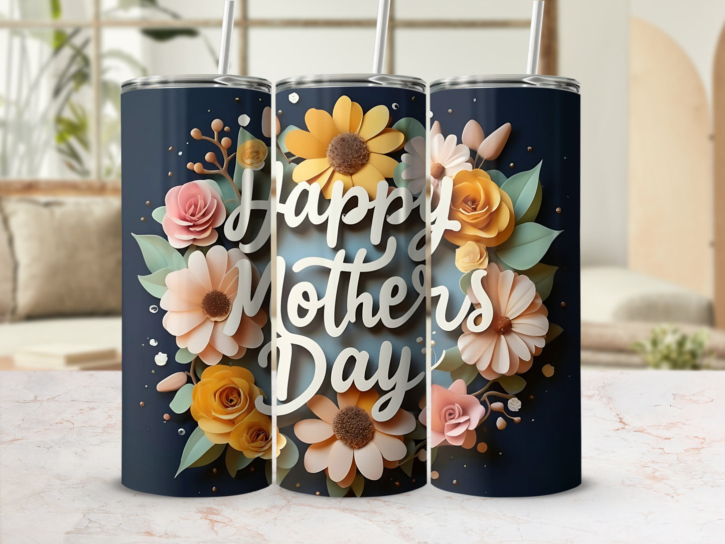 Happy Mothers Day Floral Design Tumbler Travel Cup