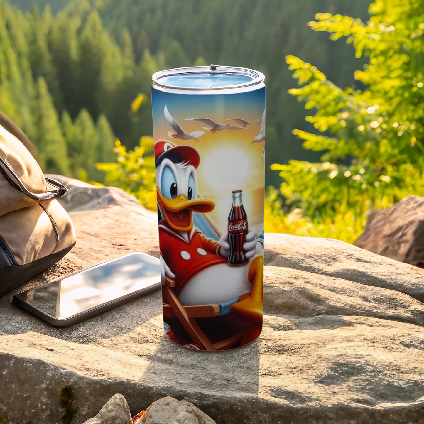 Donald Duck Enjoying Coca-Cola Scenic Art Tumbler