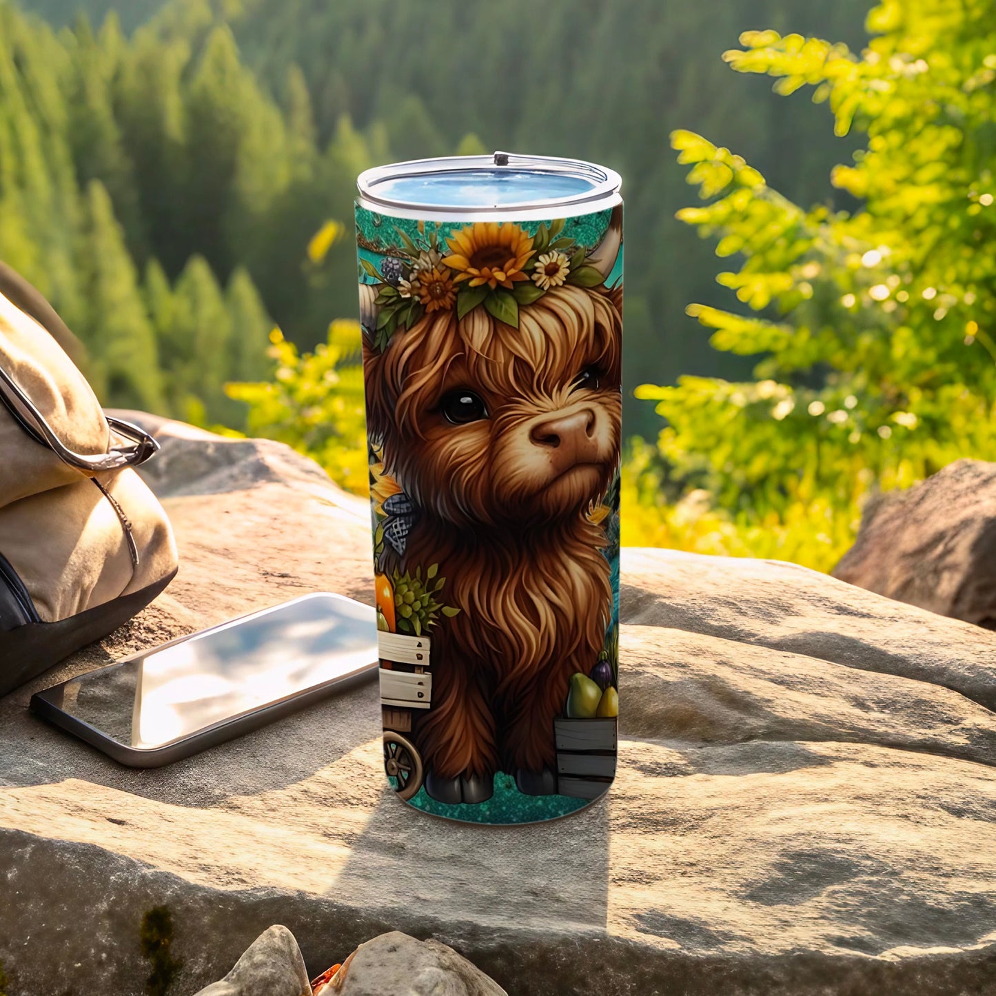 Cute Highland Cow with Sunflowers Tumbler Cup