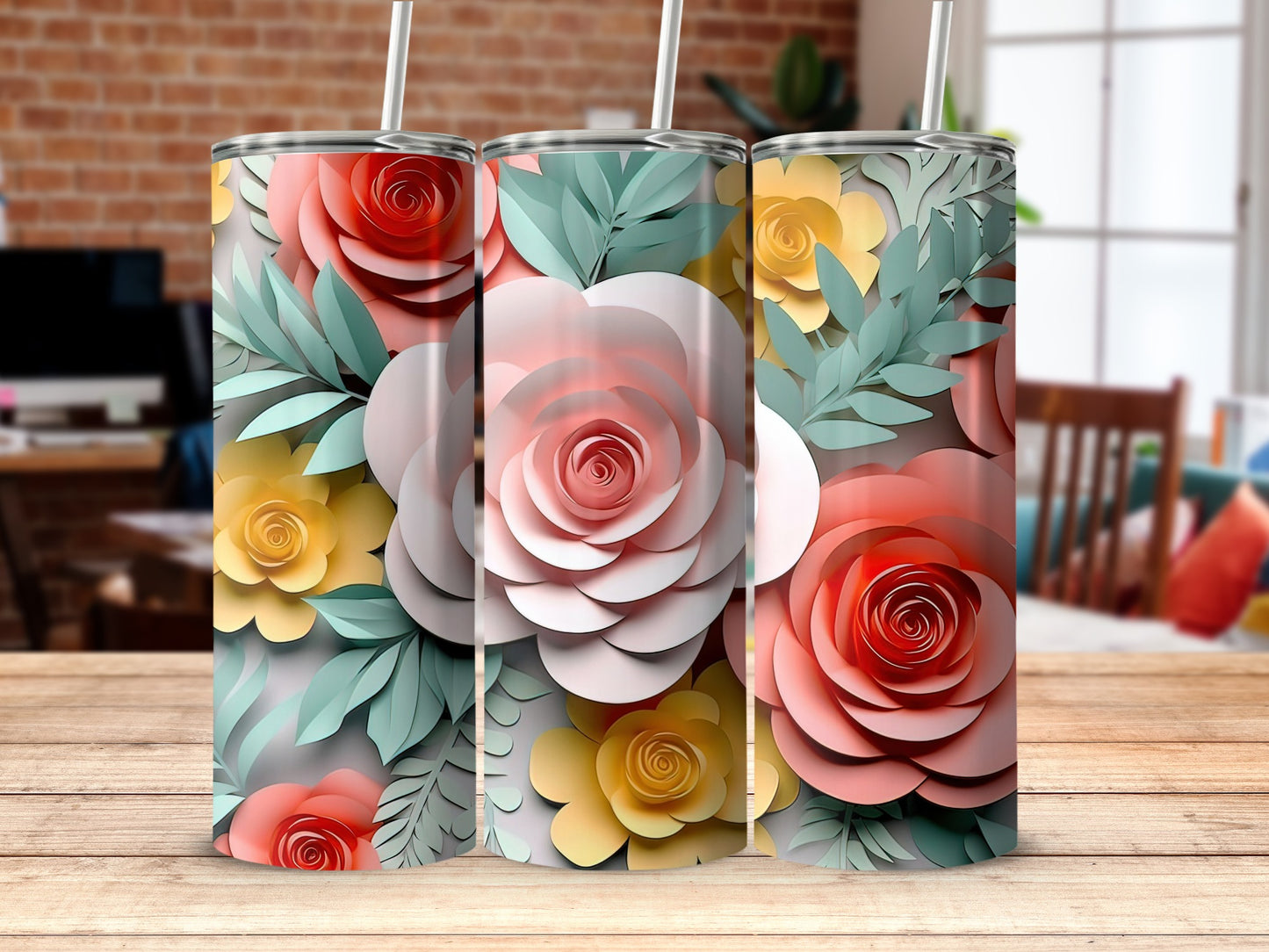 Colorful Floral Patterned Stainless Steel Tumbler