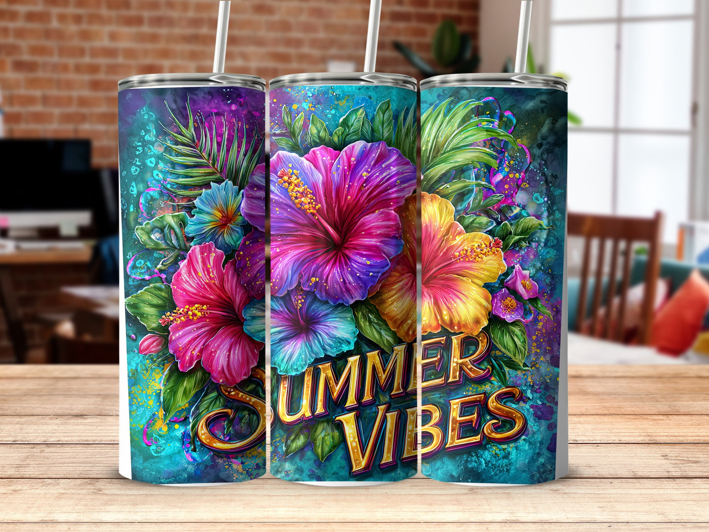 Colorful Summer Vibes Floral Design drinking cup