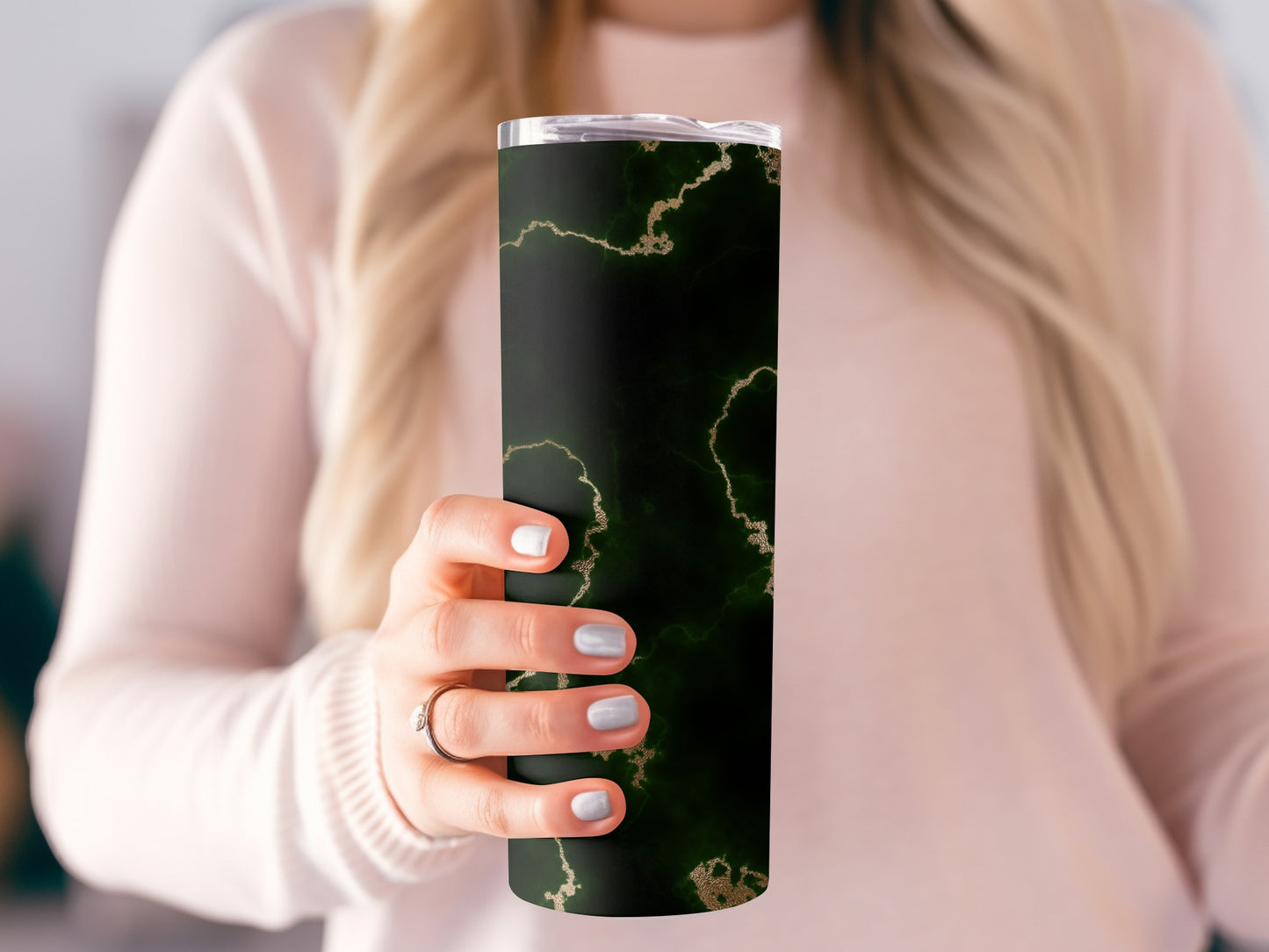 Dark Green with Golden Lines Patterned Design Tumblers