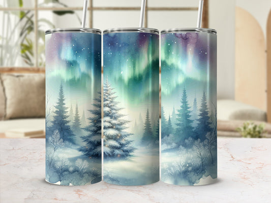 Scenic Winter Forest Northern Lights Tumbler Cup