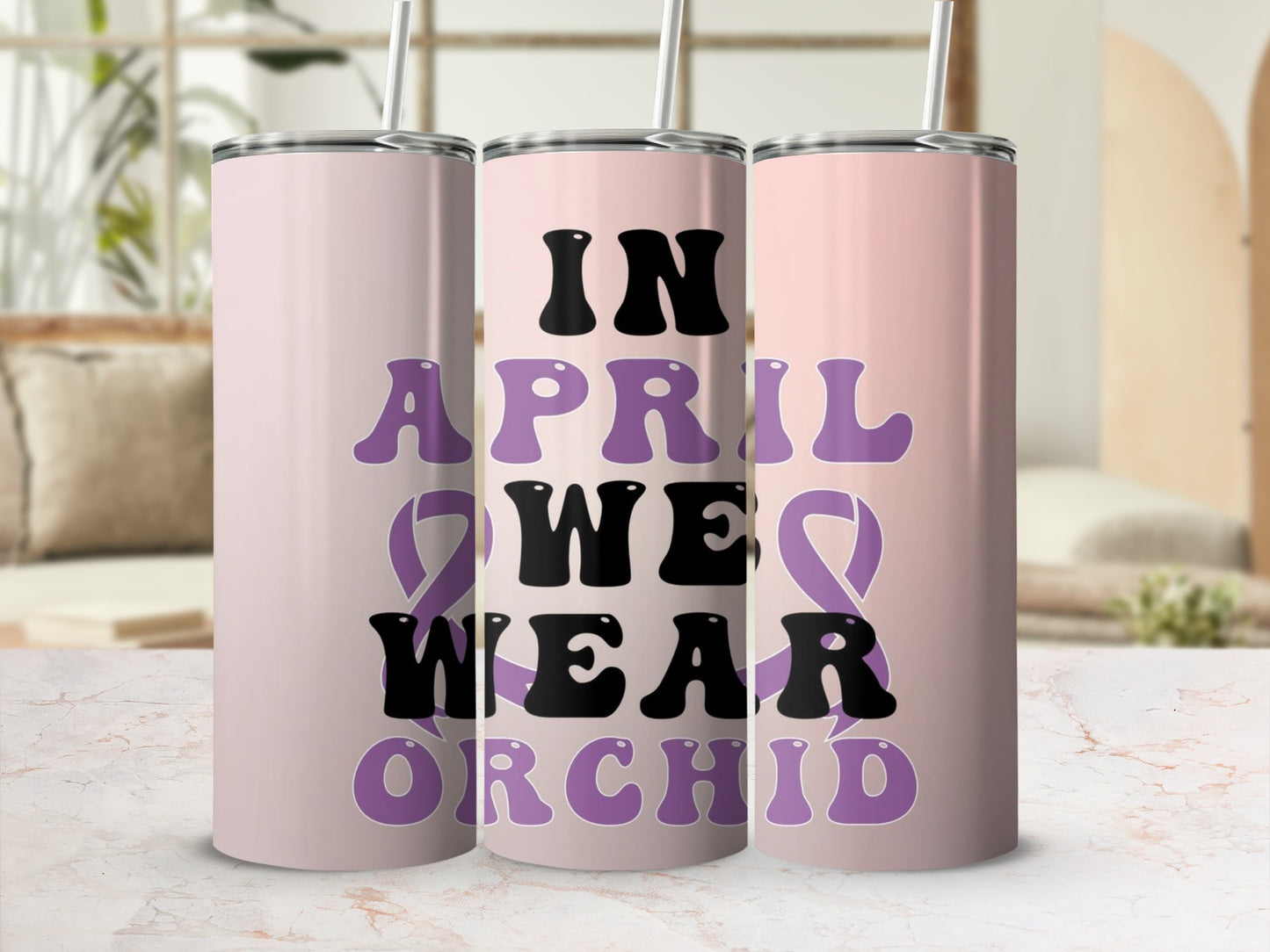 In April We Wear Orchid Tumbler Custom Design