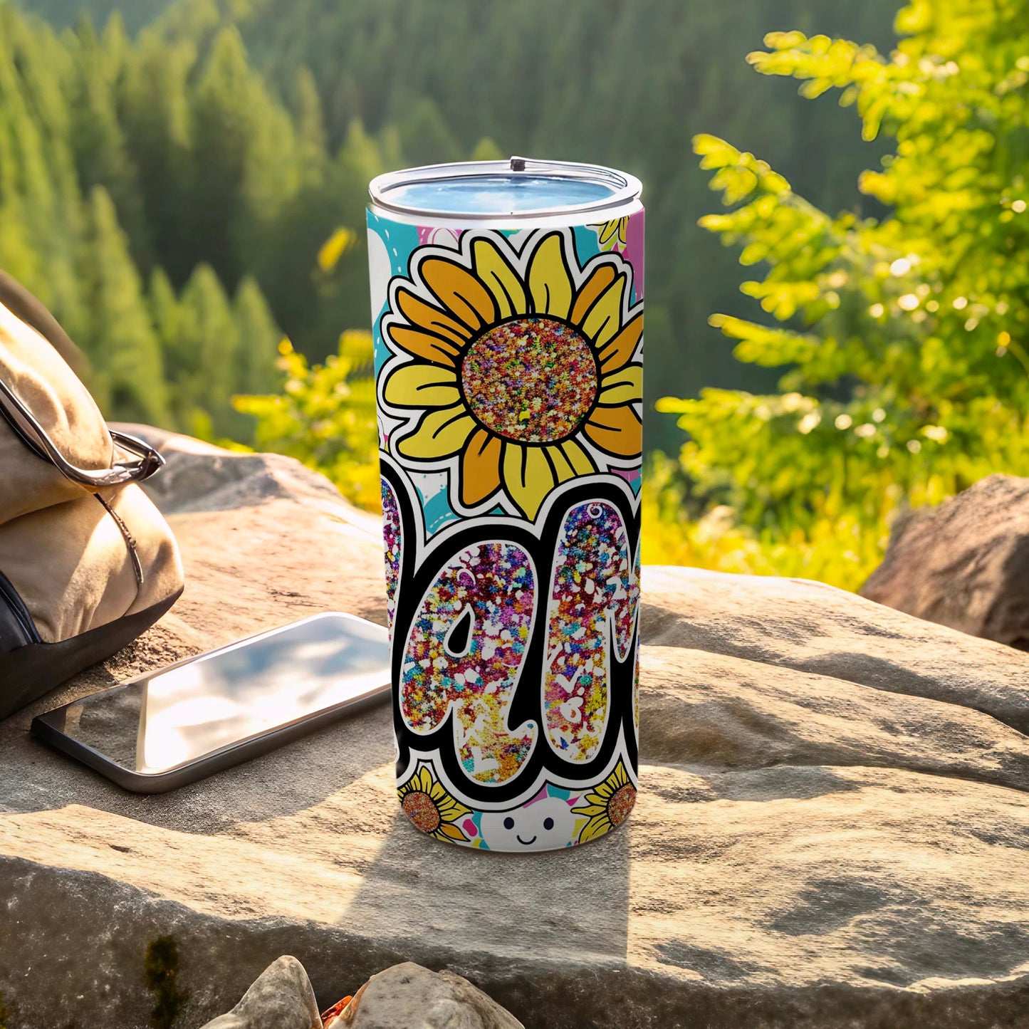 Colorful Sunflower Glitter Design Tumbler