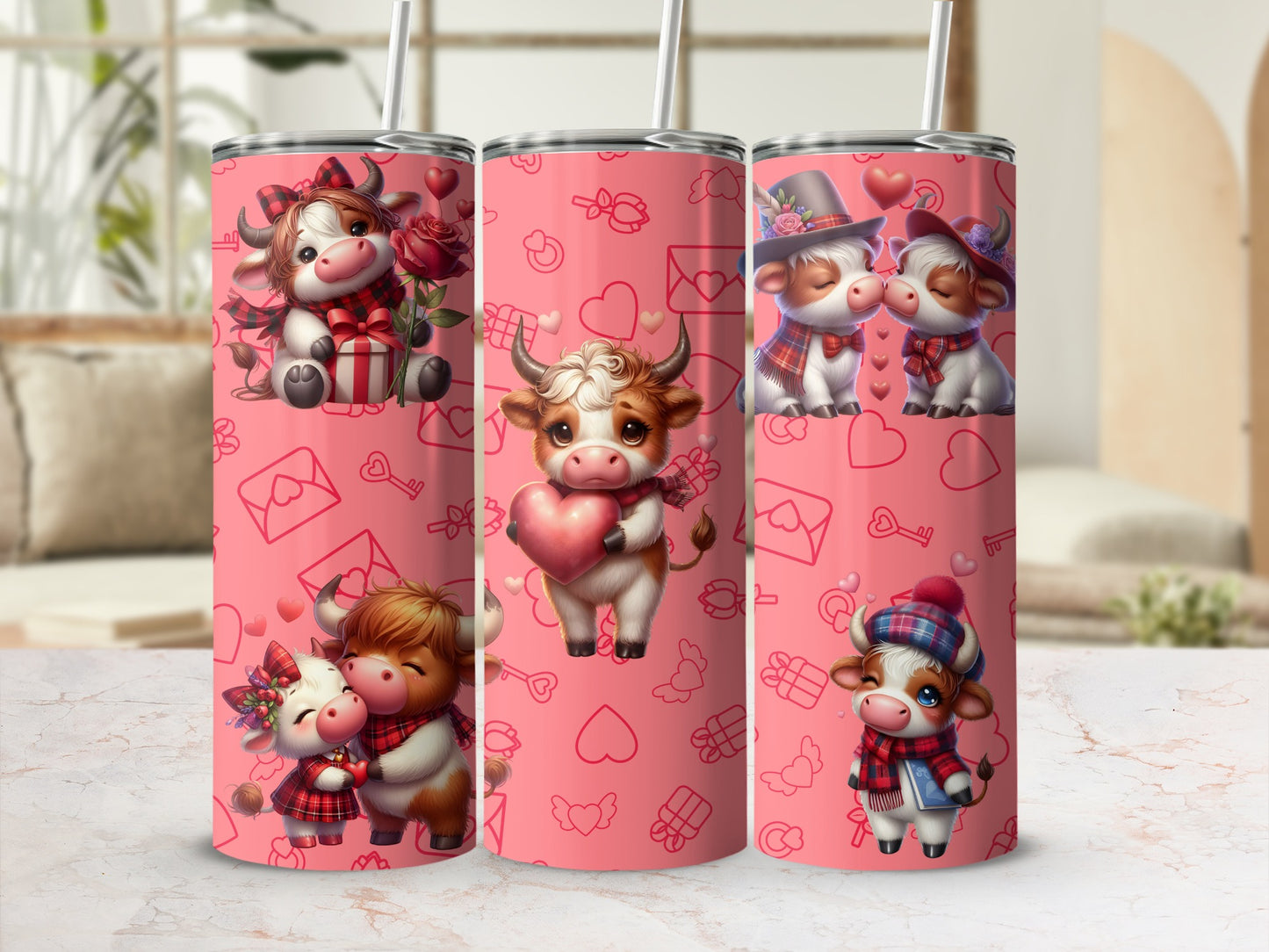 Adorable Cartoon Cows Valentine Themed Tumbler Design