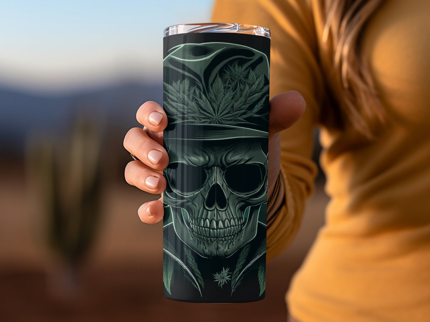 Skull with Leaf Design Insulated Travel Mug