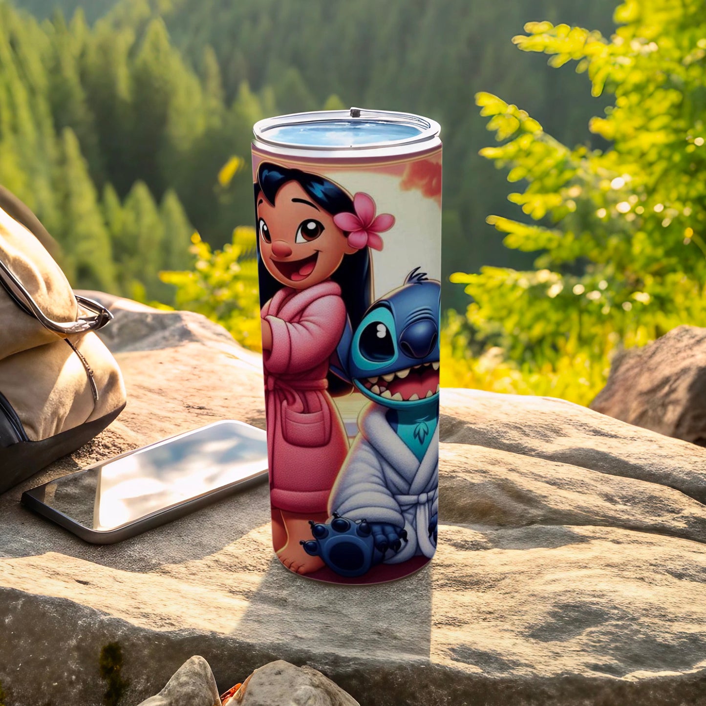 Cute Lilo and Stitch Themed Travel Tumbler with Lid