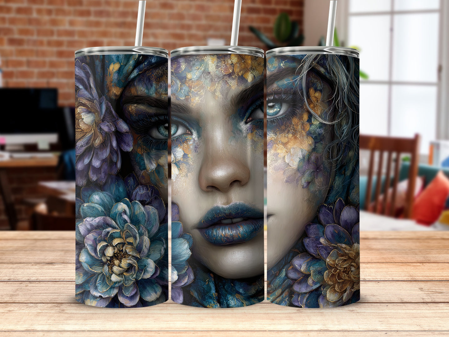 Artistic Floral Face Design Insulated Tumbler Product