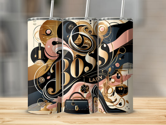 Boss Lady Abstract Design Tumbler with Straw