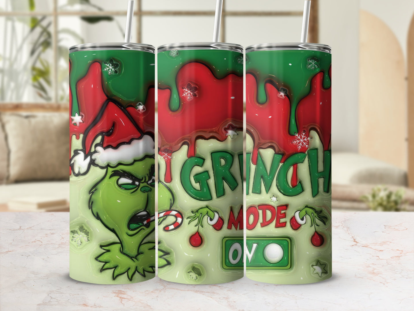 Grinch Mode ON Christmas Design Travel Tumbler