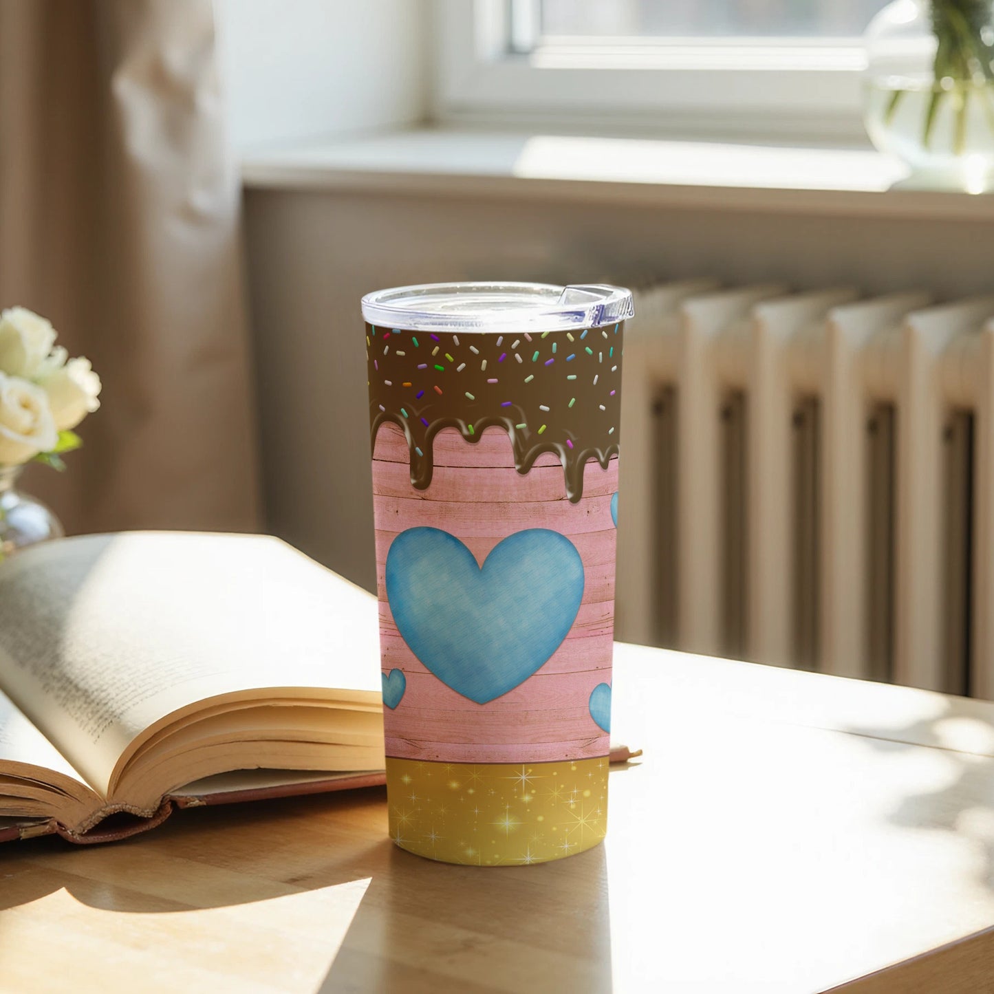 Colorful Heart and Chocolate Drip Insulated Tumbler