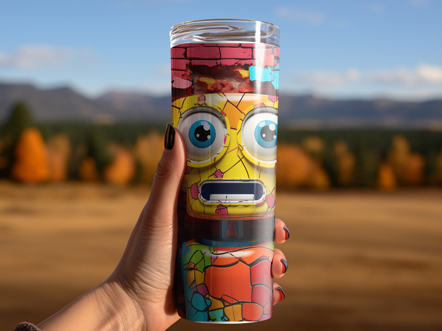 Cute Cartoon Robot Design Travel Tumbler with Lid