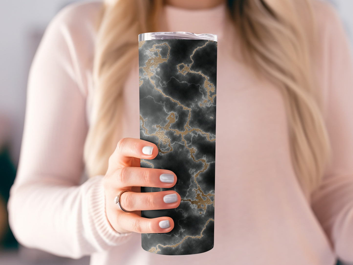 Black Marble Gold Veins Sophisticated Design Tumblers