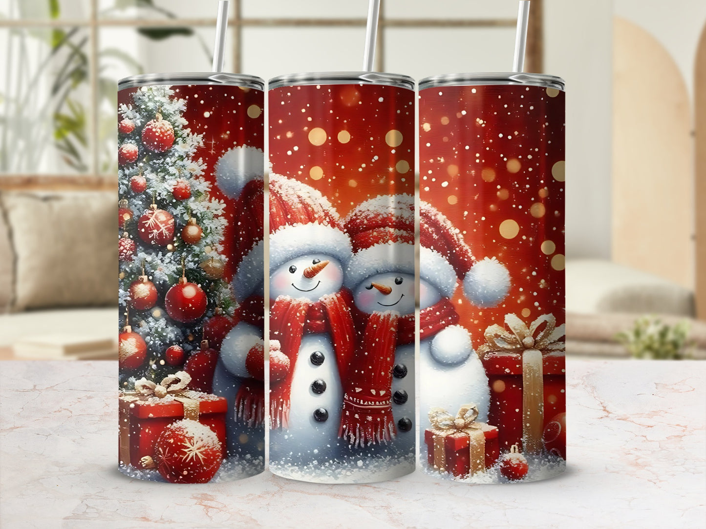 Festive Christmas Snowman and Tree Tumbler Product