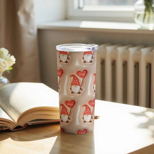 Cute Gnome Love Tumbler with Heart Balloons Design
