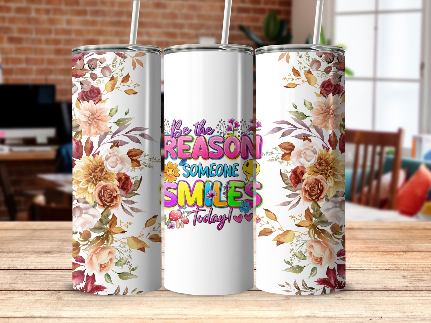 Floral and Motivational Graphic Design Tumbler Product
