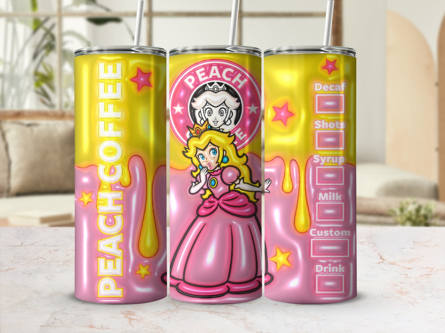 Vibrant Peach Coffee Tumbler with Princess Design