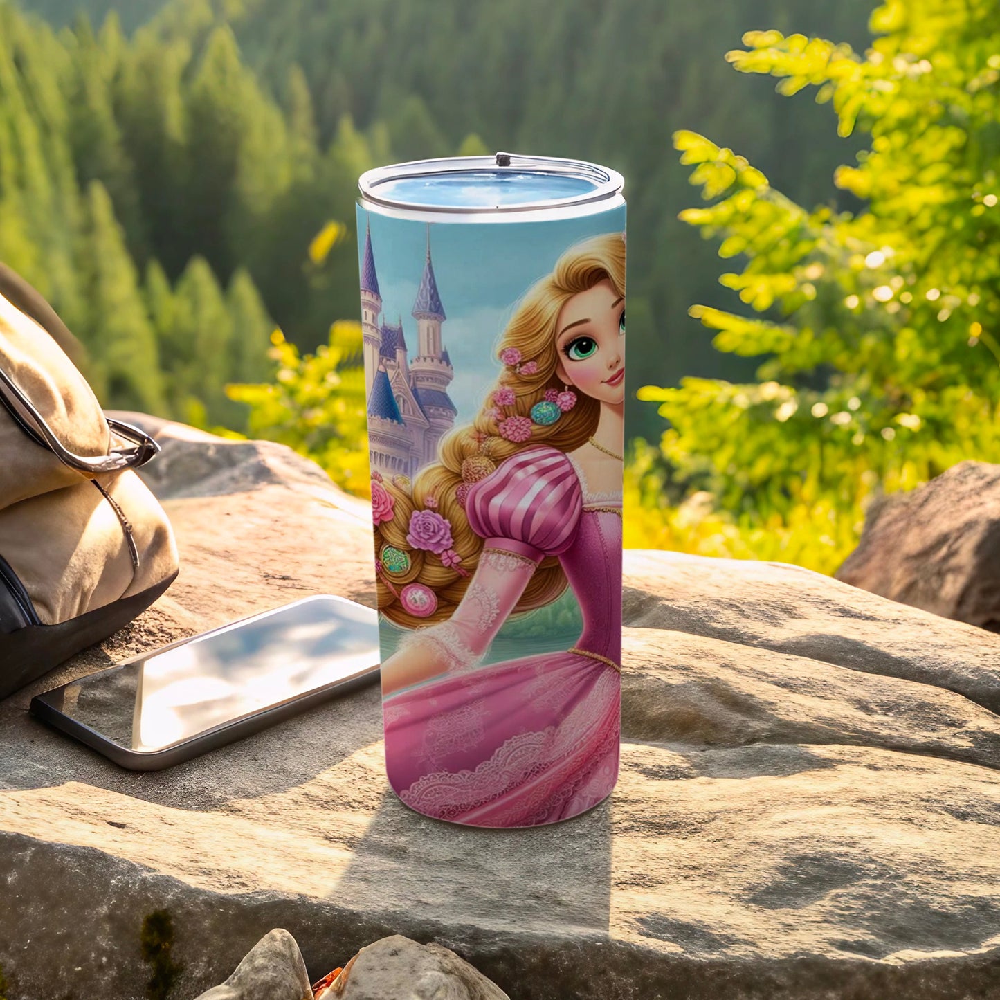 Long-Haired Princess Art Travel Tumbler with Lid
