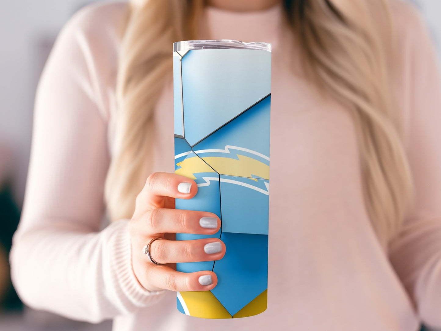 Geometric Chargers Emblem with Lightning Tumblers