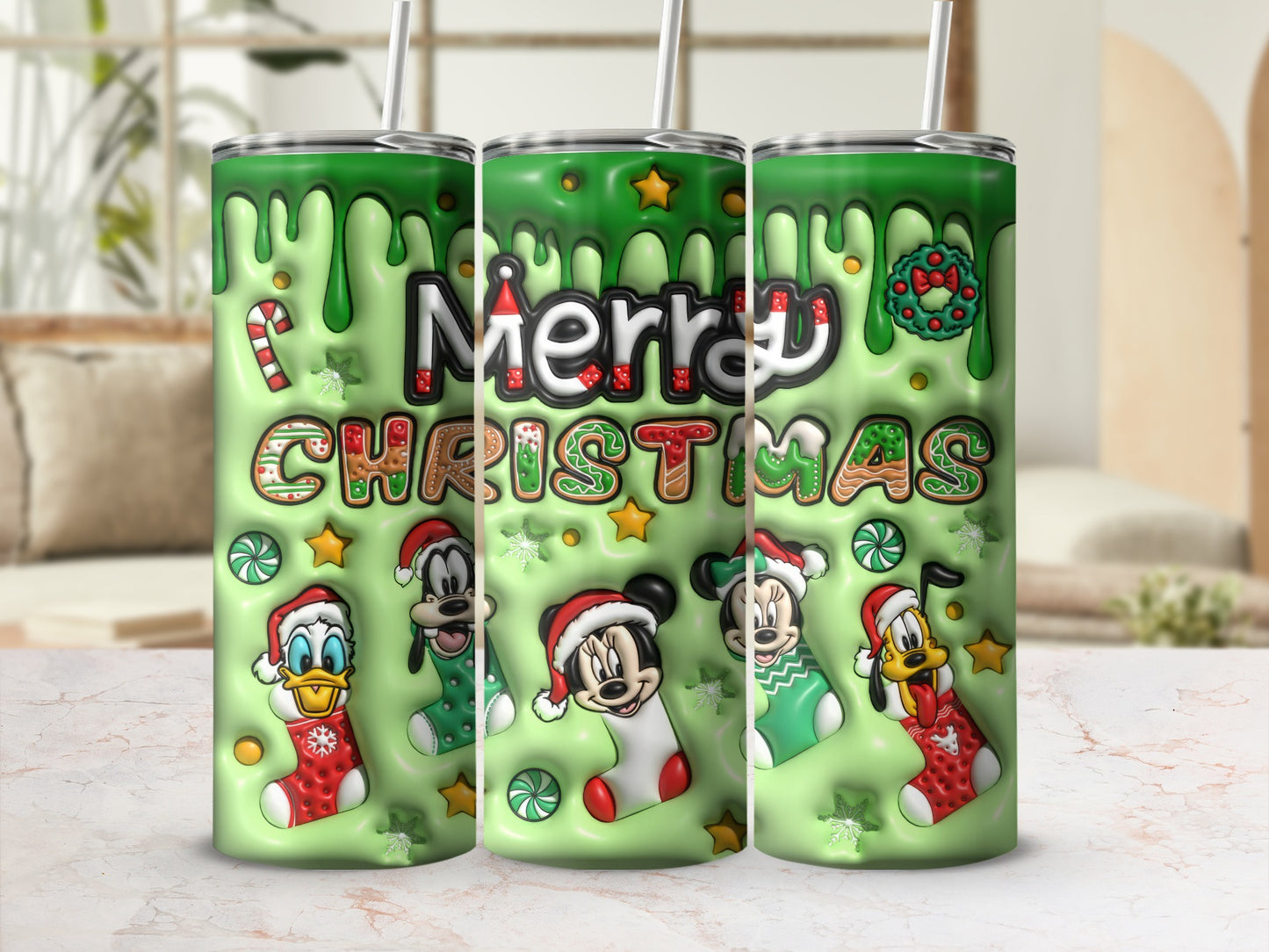 Merry Christmas Disney Character Design Tumbler